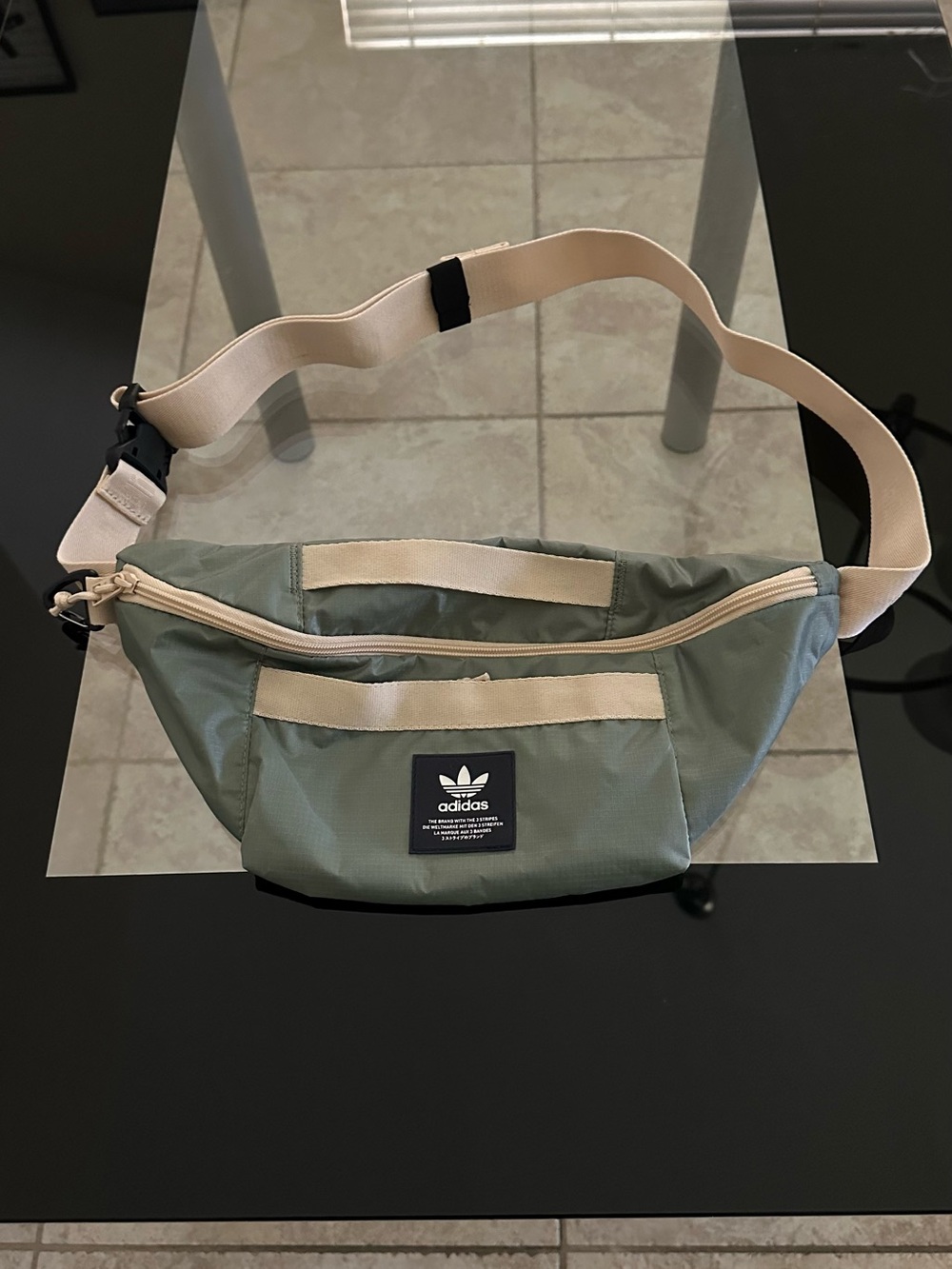 adidas Olive Green Waist Bag with Cream Strap